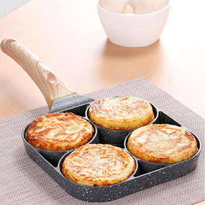 Medical Stone Four-Hole Mini Omelette Hamburger Pan Household Non-Stick Flat Egg Dumpling Pan Breakfast Egg Hamburger Frying Pan