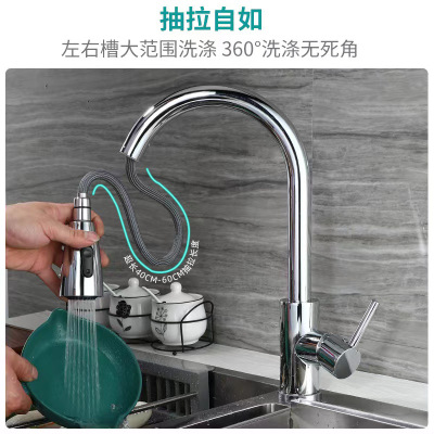 Pull-out Kitchen Tap Hot and Cold Stainless Steel Vegetable Washing Basin Sink Sink Rotatable Pull-out Faucet