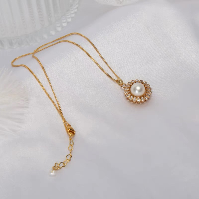 Yunyi Sunflower Necklace Natural Freshwater Pearl Ornament Zircon Inlaid 18K Real Gold Plating