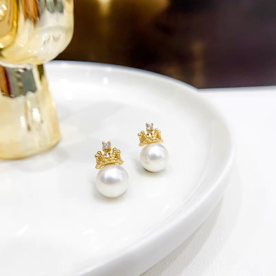 Yunyi Girl, Don't Lower Your Head, the Crown Will Drop Natural Freshwater Pearl Ear Studs Zircon Inlaid