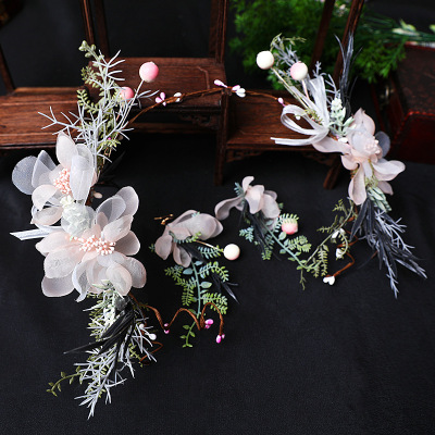 New Bridal Wreath Earrings Set Super Fairy Mori Style Beautiful Headband Handmade Rattan Silk Yarn Travel Commemorative Headdress