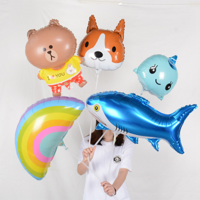 Children's Hand-Held Handle Balloon Children's Inflatable Toy Night Market Stall Aluminum Film Balloon Small Gift Cartoon Animal