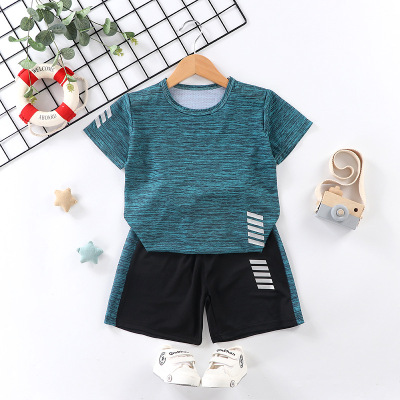 Children's Short-Sleeved Suit Running Sportswear Casual Quick Drying Clothes Boys and Girls Summer New T-shirt Shorts Two-Piece Set