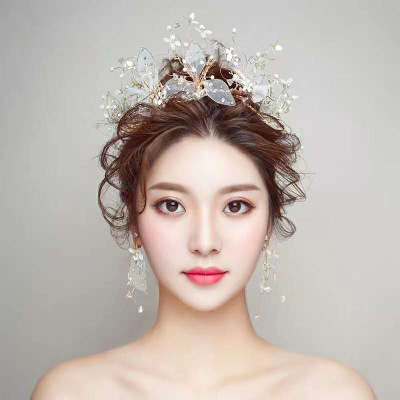 New European and American Crystal Princess Hairband Decoration White Alloy Pearl Ear Clip Set Bridal Wedding Dress Modeling Headband