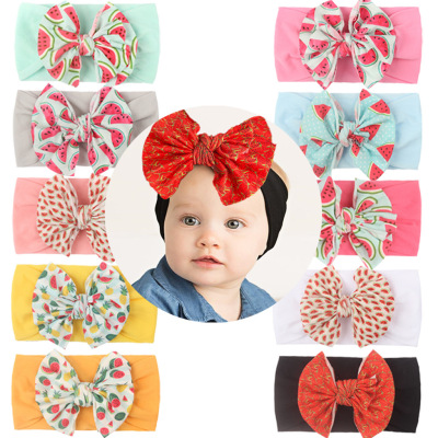 European American Summer New Baby Printed Headscarf Children's Nylon Soft Wide-Edge Bow Hair Band Hair Accessories