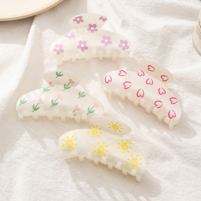 Spring and Summer New Flower Hair Clip Japanese and Korean Partysu All-Match Smiley Barrettes Sweet Beauty Hair Claw Back Head Shark Clip