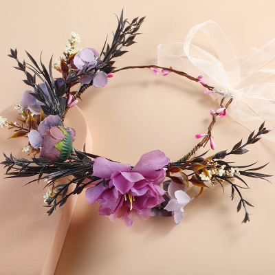 Customized Bohemian Style Purple Dream Rattan Artificial Wreath Photo Studio Photography Shooting Dress up Hair Accessories Headdress