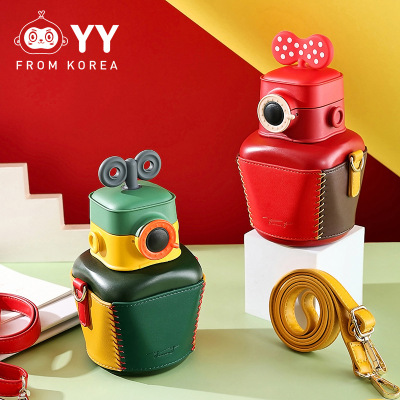 Korean YY Retro Camera Cup Children's Thermos Mug Food Grade Stainless Steel with Straw Student Insulation Bottle Gift Cup