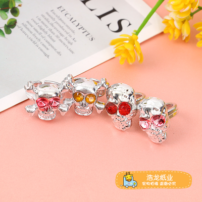 Children's Pirate Dress up Props Pirate Ring Jewelly Decorative Treasure Simulation Fake Plastic Skull Rhinestone Ring