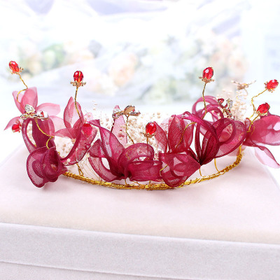 Bridal Hair Accessories European and American Headwear Garland Wine Red Preserved Fresh Flower Ribbon Headband Wedding Travel Commemorative Headdress Flower