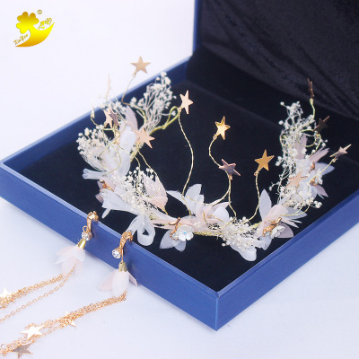 Luxury Retro Bridal Crown Starry Sky Mori Style Hairband Decoration Studio Photography Fashion Sweet Earring Set