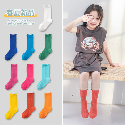 Spring and Summer New Girls' Socks Trendy Ins Korean Mesh Breathable Children's Tube Socks Candy Color Children Bunching Socks