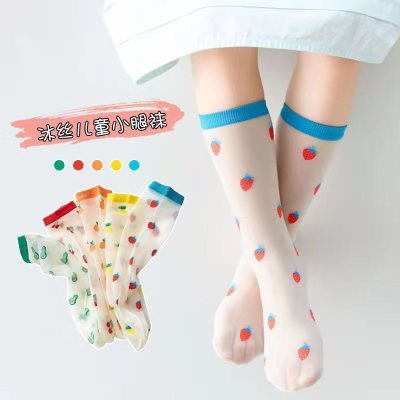 New Children's Stockings Baby Girls' Summer Fruit Crystasilk Sock Thin Sweet Cartoon Transparent and Cute Calf Socks