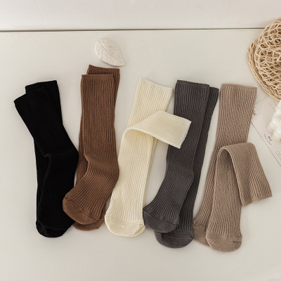 Children's Calf Socks Bunching Socks Girls' Combed Cotton Straight Board Tube Socks Solid Color Simple without Heel Baby Stockings