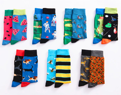 Cotton Personality Two Sides Socks Manufacturers Trend Men's Cotton Socks Trend Multi Logo Left and Right Foot Socks Cross-Border Supply Cartoon Socks