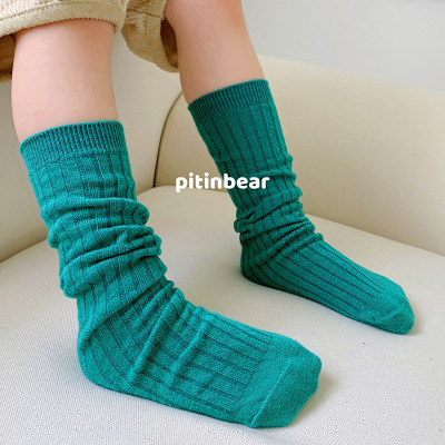 Korean Style 2022 Spring and Summer Solid Color Bunching Socks Straight Children's Socks Average Size without Heel Girls Long Tube Children's Socks