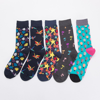 Cross-Border Trendy Socks Happy Socks Classic Dark Series Personalized Cotton Socks Men's plus Size Tube Socks