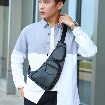 Cross-Border New Arrival Chest Bag Men's Casual Trendy Anti-Theft Shoulder Crossbody Bag Foreign Trade Small Men's Bag Close-Fitting Leather Bag Chest Bag