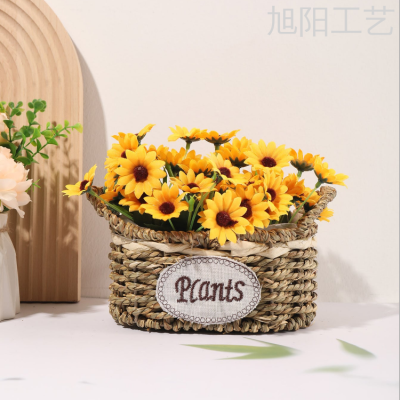 Water Plant Storage Flower Pot Flower Basket Hand Gift Flower Arrangement Hand-Woven Basket Woven Blue Basket