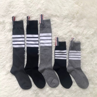 TB Net Red Four Bars Fashion Brand Women's Socks Calf Socks Knee-Length Long Socks with Label Personality European and American Trendy Socks JK Gray Cotton Socks