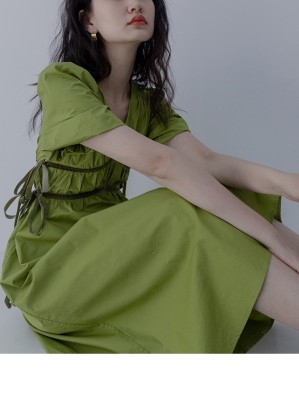 Summer 2022 French Style Gentle Loose plus Size Women's Clothing Elegant Advanced Small Size Dress Green Skirt