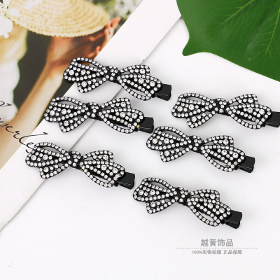 Online Influencer Bow Hairpin Korean Style Temperament and Fully-Jewelled Side Clip Simple Side Bang Hairpin Clip Horizontal Clip Duckbill Clip