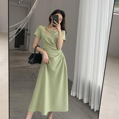 Summer Adult Lady like Woman Cold Style Dress French Chic Elegant Hollow Pleated Design Dress for Women