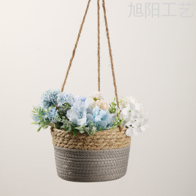 Nordic Style Straw Baskets Flower Basket Wall Hangings Hang Rope Hanging Basket Hotel Decoration Gardening Plant Flower Pot Net Pocket