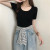 2022 Four Seasons Multi-Color Thread All-Match U-Neck Short T-shirt Knitted Stretch Short Sleeve Outer Wear Close-Fitting Top Wholesale