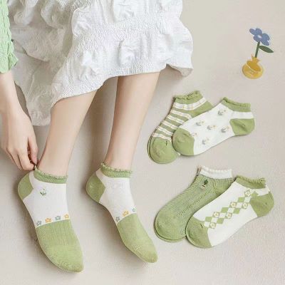 Shallow Mouth Socks Women's Spring and Summer New Green Boat Socks Japanese Style Ruffles Short Socks Student Women's Socks Zhuji Socks Wholesale