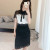 French Single S Home 2020 Summer Same Style as Tiffany Tang Bow Hollow Black and White Color Stitching Turnover Neck Lace Dress
