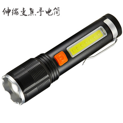 Outdoor Rechargeable Torch P50 Lamp Beads Strong Light Long Shot Aluminum Alloy Lamp Telescopic Zoom Sidelight Cob Power Torch Torch
