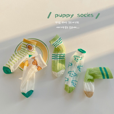 1167 Children's Socks Wholesale 2022 Spring and Summer Plaid Cartoon Puppy Kanekalon Mesh Stockings Cotton Thin Boys Socks
