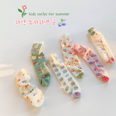 1197 Children's Socks Wholesale 2022 Summer Thin Floral Kanekalon Mesh Stockings Cotton Lace-Free Girls' Socks