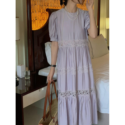 [E-Commerce Exclusive] Korean Style Lace Stitching Dress 2022 Summer New Loose Temperament Slimming Dress Y017