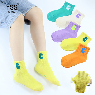 Children's Socks Chic Double Spring and Summer New Mesh Thin Korean Style Big C Letter Socks Combed Cotton Women's Sport Socks