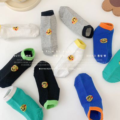 Children's Socks Spring/Summer Thin Low Cut Socks New Korean Style Ins Smiley Face Mesh Socks Breathable Cotton Socks for Boys and Girls