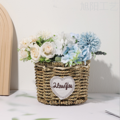 Water Plant Storage Flower Pot Flower Basket Hand Gift Flower Arrangement Hand-Woven Basket Woven Blue Basket