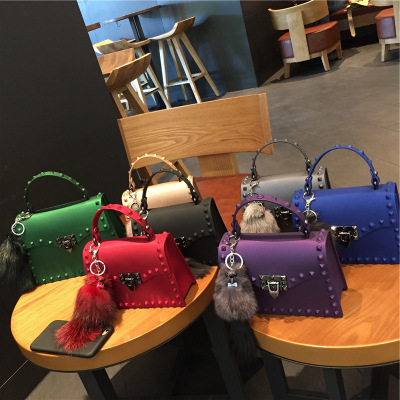 2022 European and American New Fashion Frosted and Matte PVC Gel Bag Trendy Colorful Crystals Rivet Hand-Carrying Shoulder Messenger Bag
