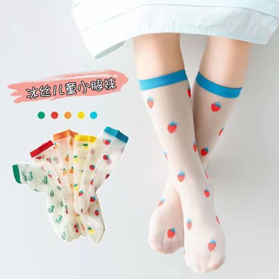 2022 Spring/Summer Children's Socks Girls' Summer Fruit Ice Silk Socks Thin Sweet Cartoon Transparent and Cute Calf Socks