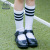 Girls' Medium Stockings Kindergarten School Uniform Socks Cotton over-the-Knee Breathable Black and White Stripes Students' Knee-High Socks Wholesale Top