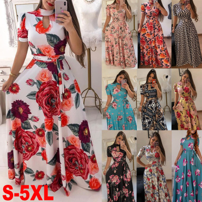 2022 Wish Amazon Sexy Fashion Digital Printing European and American Fashion Style Large Swing Dress Dress