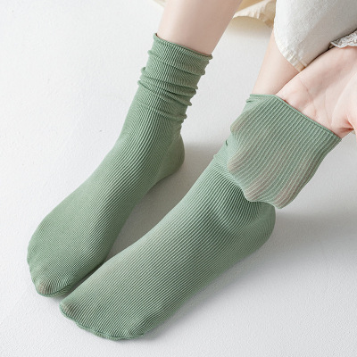 Bunching Socks Women's Summer Thin Ice Socks Tube Socks Summer Solid Color Simple Socks Women's Long Socks Ice Silk Socks Long