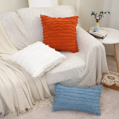 Amazon Home Cotton Linen Linen Pillow Cover Morocco Cut Flower Plaid Long Hair Short Hair Throw Pillowcase Seat Cover