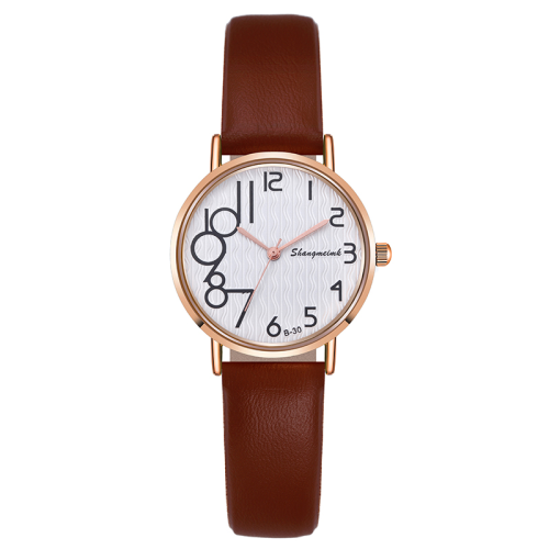 New Foreign Trade Fashion Women‘s All-Match Leather Watch Student Casual Digital Bracelet Watch Quartz Watch in Stock