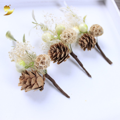 Korean Fashion Starry Dried Flower Updo Hairpin Handmade Natural Dried Pine Cone Simulation Leaf Bridal Hairpin