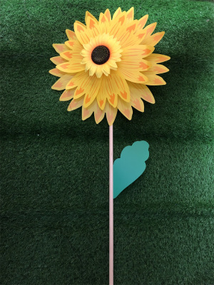 New Double-Layer Sunflower Big Windmill Activity Decoration Wooden Pole Windmill Hand-Held And Ground-Inserted Factory Direct Sales
