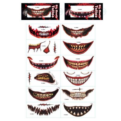 Mouth Stickers Tattoo Sticker Smile Lip Stickers Halloween Clown Horror Mouth Horror Face Pasters Spot