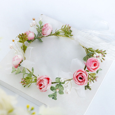 Fresh Bridal Wreath Simple Pearl Rose Headband Hair Band Pastoral Style Wedding Dress Accessories Holiday Hair Accessories
