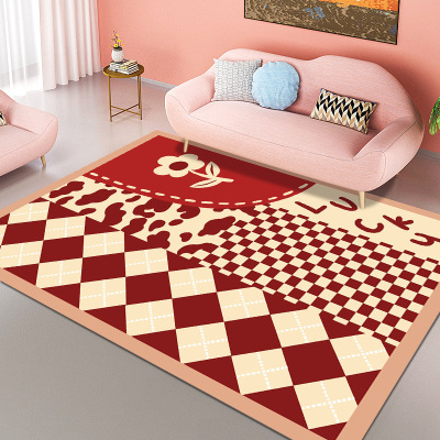 Plaid Modern & Minimalism Household Crystal Velvet Living Room Sofa and Tea Table Whole Carpet Bedroom Stitching Bed Front Floor Mat